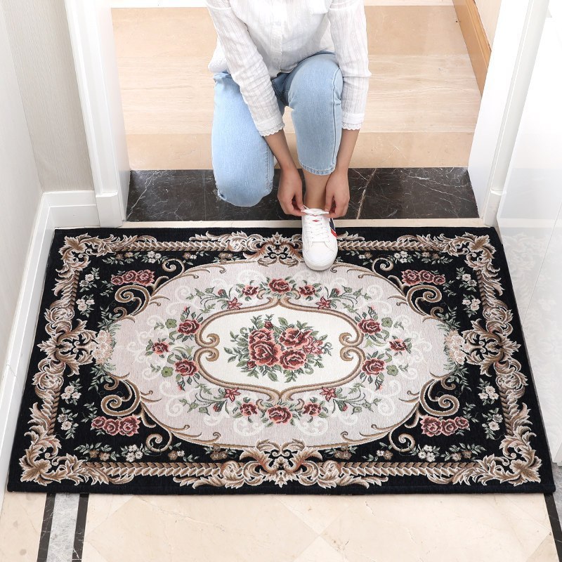 美帮汇欧式地垫垫进入户口脚垫进垫子厅玄关卧室家用客厅地毯 157蓝 90×140CM（送浴室吸水垫）