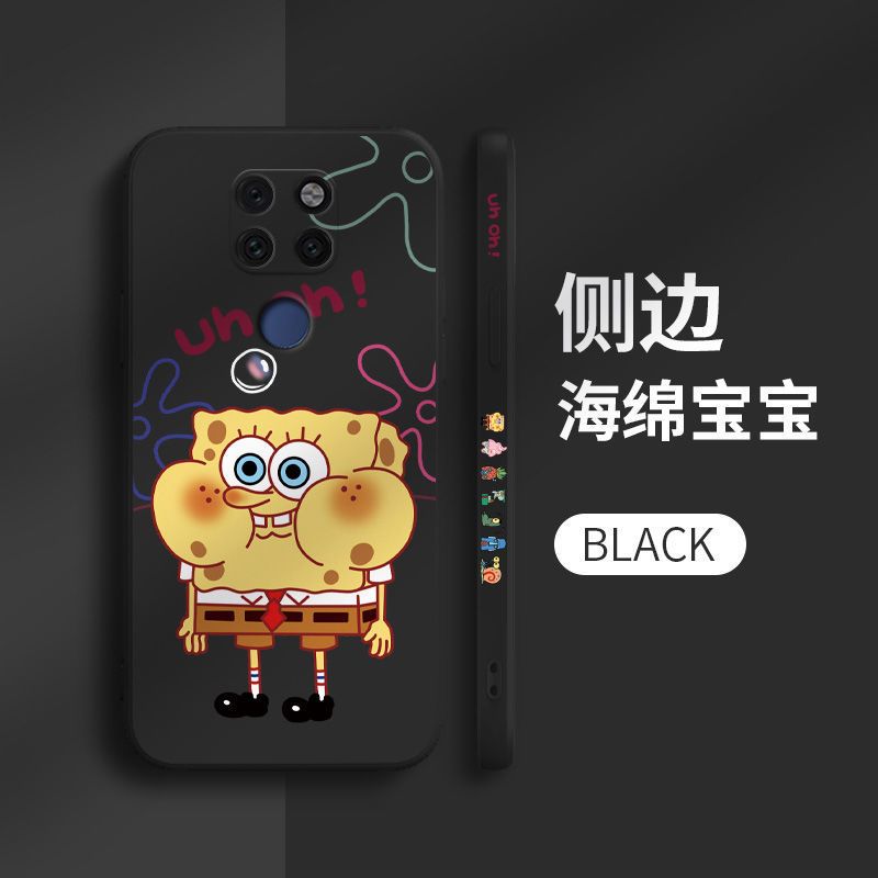 侧边海绵宝宝华为nova5ipro手机壳液态硅胶5z情侣5i全包防摔软壳 华为nova5ipro/nova5z [鼓嘴海