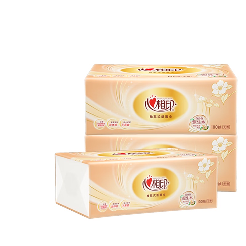 心相印(Mind Act Upon Mind) 3DT55100(包装) 抽纸 金装金典100抽三层塑装纸面巾3包装