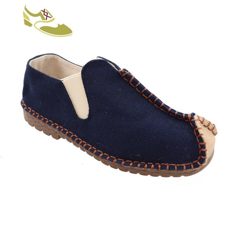 喻娄品牌手工亚麻鞋拼接牛筋底布鞋车缝线一脚蹬懒人鞋云南大理鞋