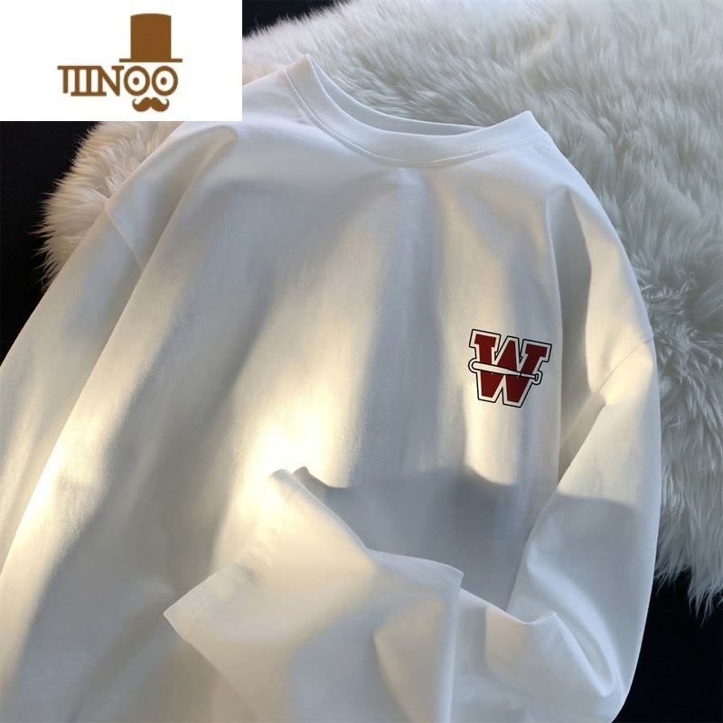 YANXU潮牌长袖t恤男生2023秋季原宿风印花休闲情侣上衣港风宽松打底衫图片