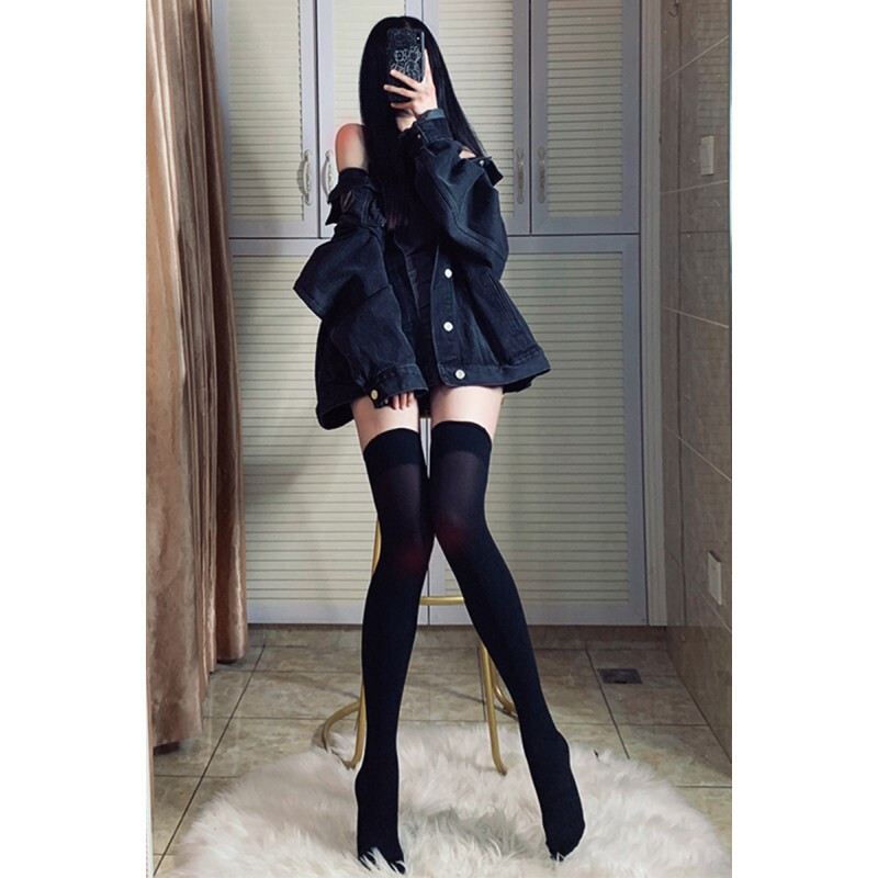 波迷娜（BOMINA)日系学生jk硅胶防滑长筒袜女过膝黑丝袜大腿袜中筒小腿袜显瘦 白色系带小腿袜 均码