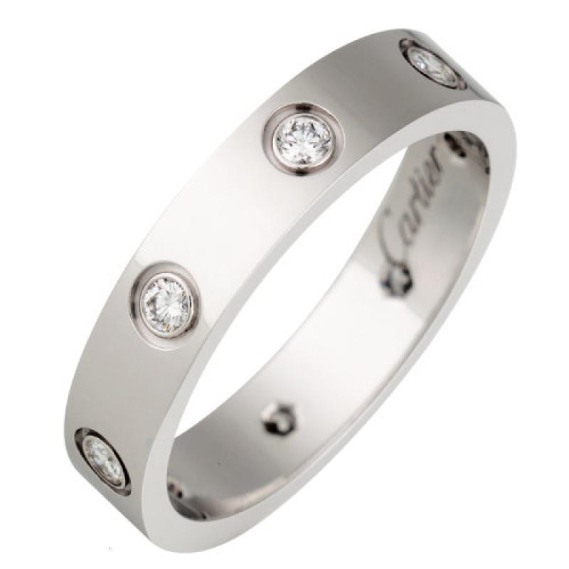 cartier卡地亚经典款love18k金白金钻石结婚戒指镶嵌8颗钻石b4050600