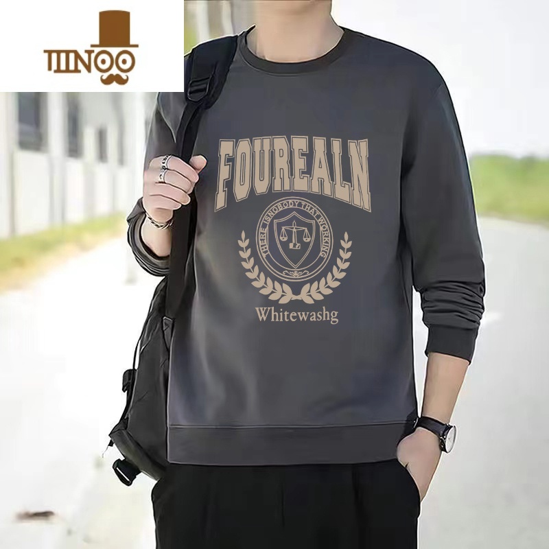 YANXU无帽圆领卫衣男薄款长袖外套潮牌2023年美式复古套头上3帽高清大图