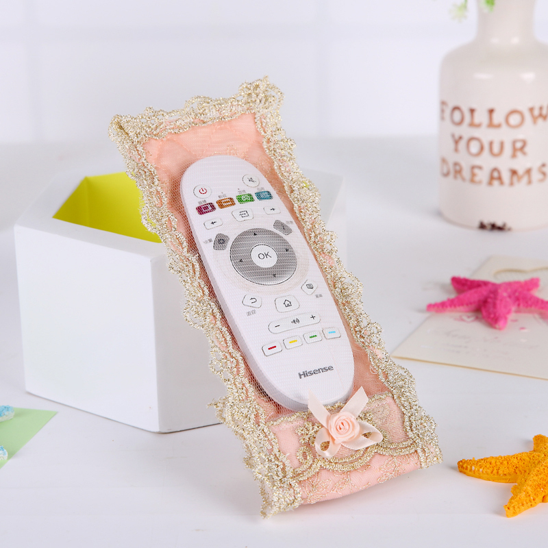 森美人欧式布艺遥控器保护套蕾丝刺绣防尘罩电视空调机顶盒遥控套 金粉世家中号