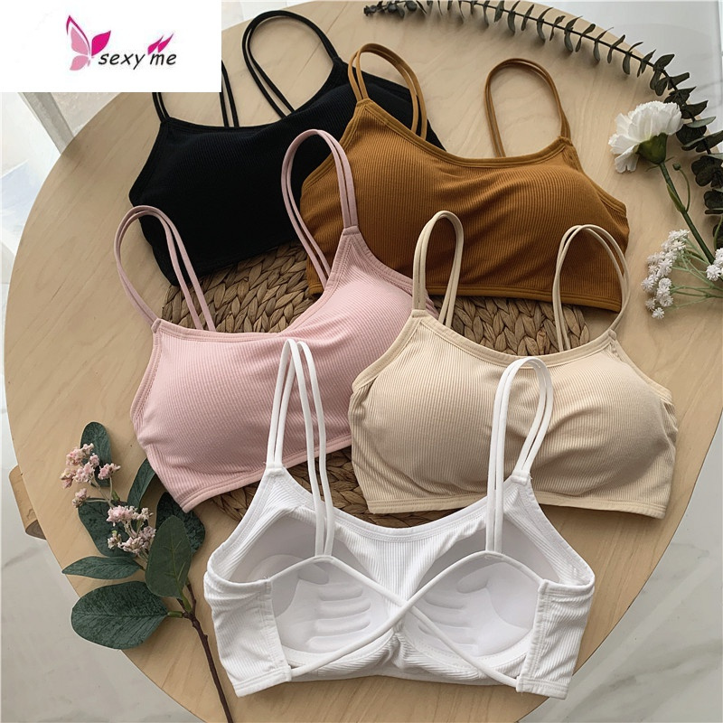 少女学生纯色裹胸背心内衣胸罩夏季新款韩版美背带胸垫一体式文胸fish