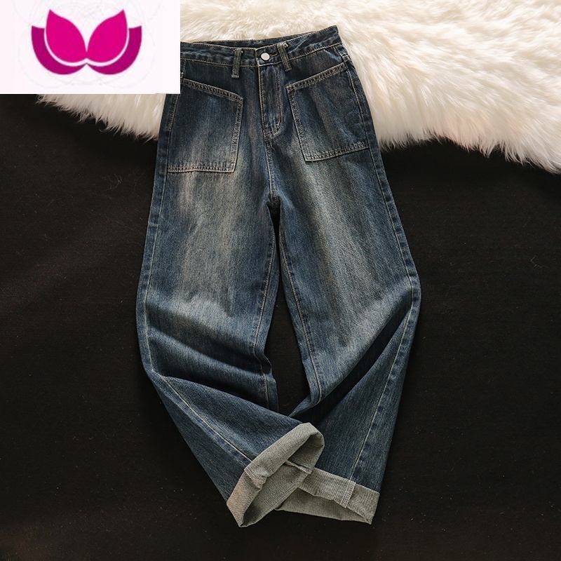 七斓穿搭不重样!慵懒风插肩袖小众卫衣女阔腿牛仔裤洋气炸街套装冬装 蓝色裤子 S