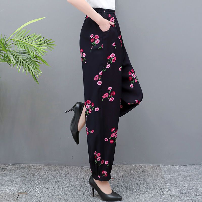 1号色 XL 80-100斤 2021春夏秋款休闲女裤宽松大码广场舞裤棉绸灯笼裤黑色长裤瑜伽裤