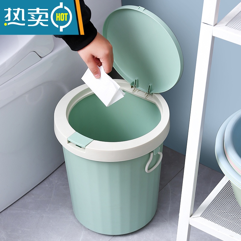敬平简约垃圾桶家用带盖厕所卫生间客厅创意有盖大号厨房厨余小拉圾筒高清大图