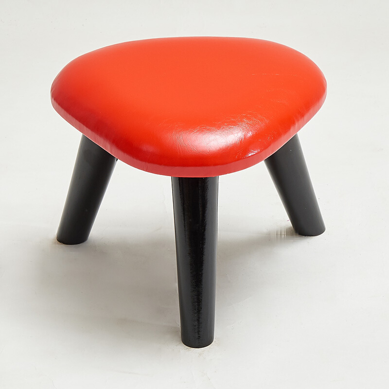 淮木时尚创意实木脚小凳子家用三角凳矮凳换鞋凳坐凳皮艺板凳红色y26c