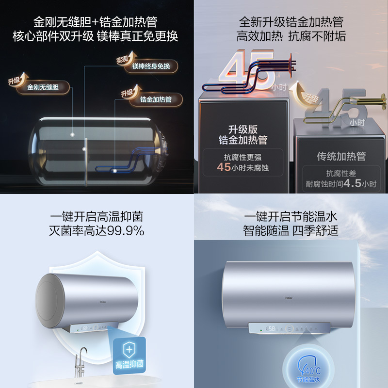 海尔电热水器80升EC8002H-PT5U1家用卫生间储水式智能变频速热一级能效节能