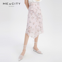 [2件2折价:78]MECITY女夏季新款可甜可盐花边装饰不规则下摆碎花半身裙