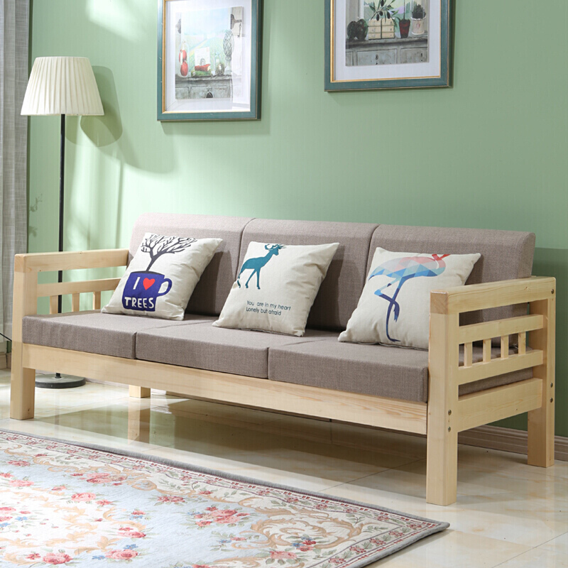 苏宁放心购新款实木沙发组合中式现代小户型松木沙发三人位转角客厅