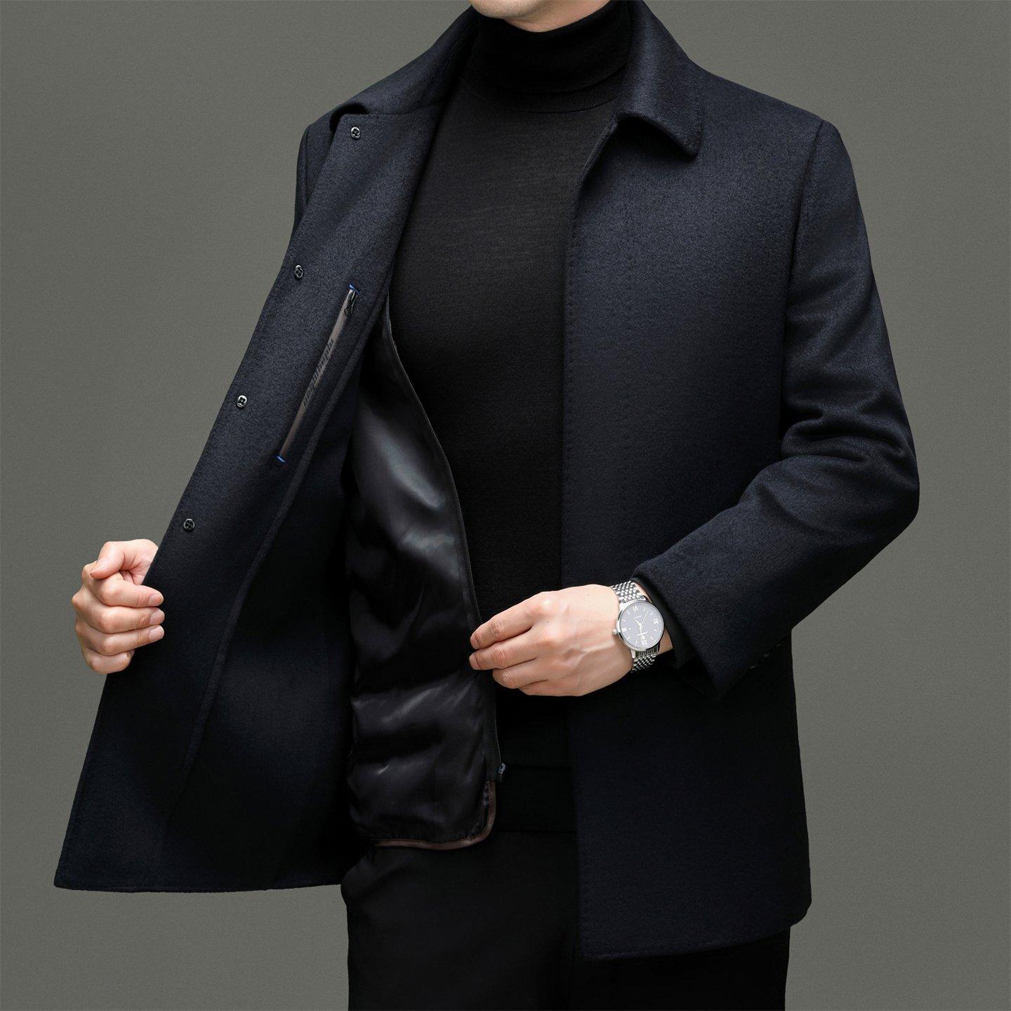 爸爸毛呢羽绒服男士2025新款冬季加厚短款中老年人羊毛呢大衣冬装外套毛呢大衣男中长款冬季爸爸装羊毛呢子外套保暖鸭绒羽绒服高清大图