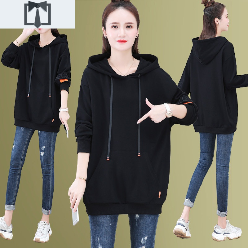 suntek中长款卫衣女春秋时尚连帽休闲运动上衣小个子气质减龄带帽外套
