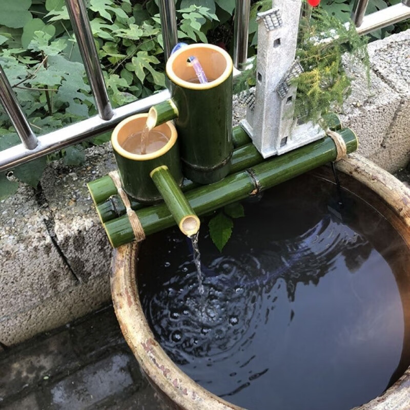 维诺亚竹子流水器循环鱼缸陶瓷石槽循环流水摆件竹筒增氧加湿过滤器摆件高清大图