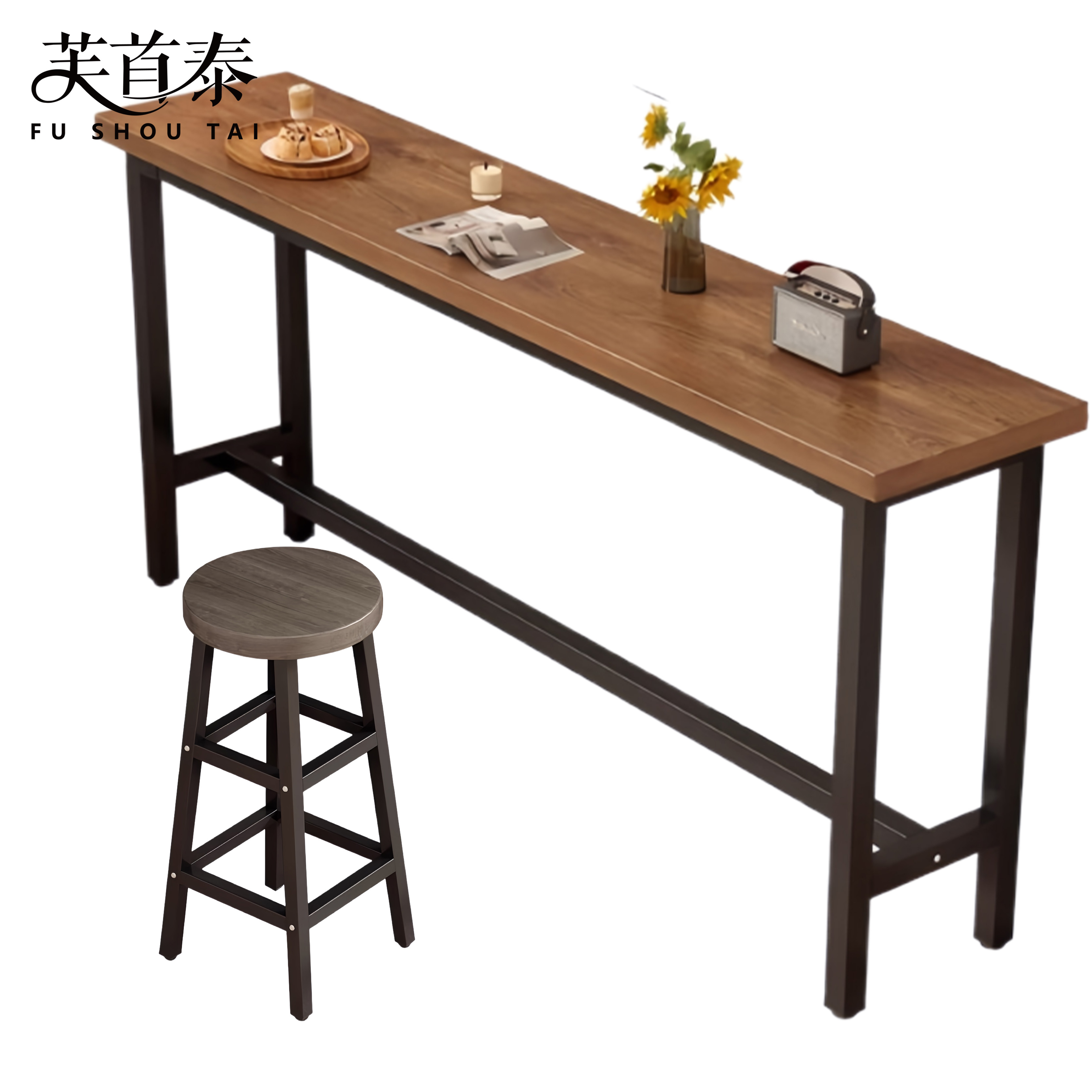 芙首泰吧台桌凳1200*400*1050mm(1桌2凳)套高清大图