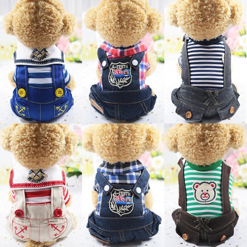 两腿打底衫红青条纹_ XS背长20cm 狗狗衣服春秋装四脚衣服泰迪比熊中小型格子牛仔猫咪衣服牛仔宠物