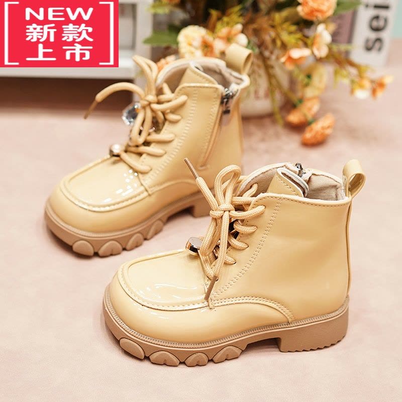 可莉允宝宝二棉鞋冬款英伦风女童短靴时尚大童靴子加绒小孩网红百搭皮靴图片
