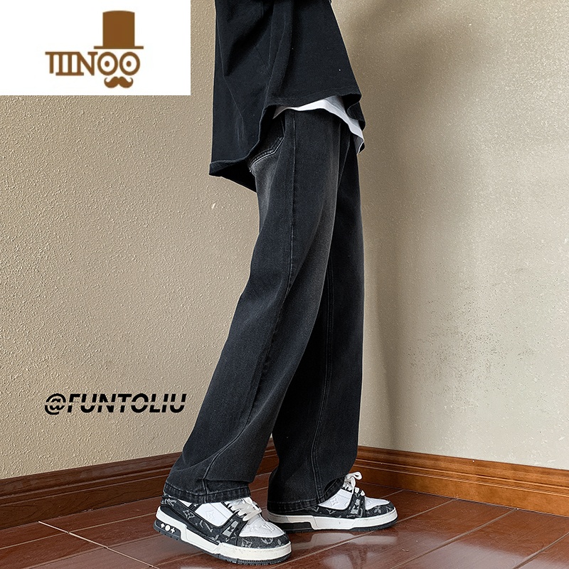 YANXU水洗牛仔裤男款夏季百搭宽松直筒阔腿裤子美式vibe高街潮松阔子裤高清大图