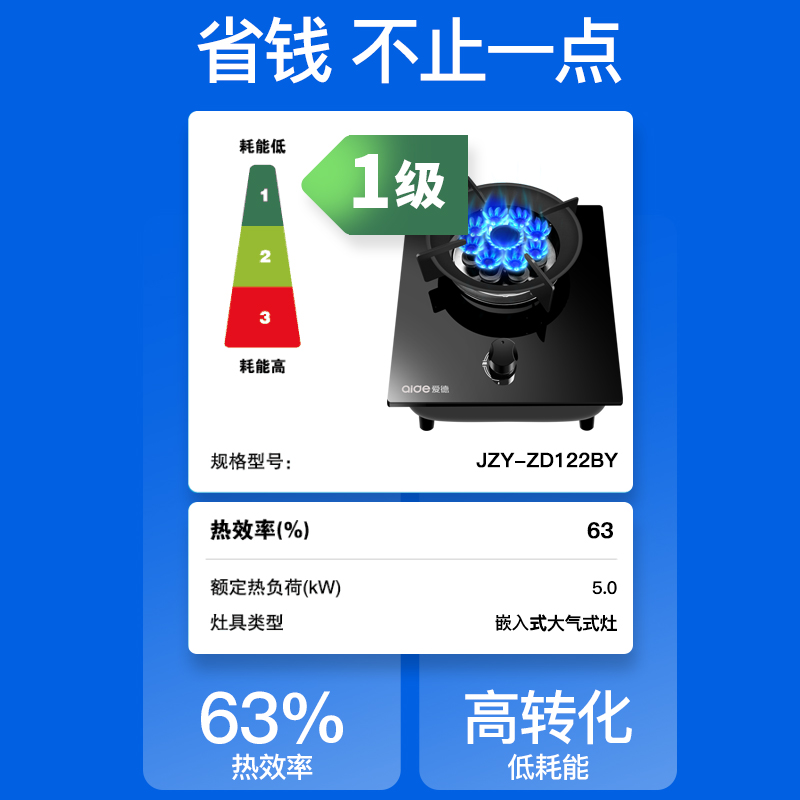 爱德(aide) 燃气灶4.5kw大火力 一级能效 节能单眼灶九腔大火力灶具家用煤气灶A099液化气单灶高清大图