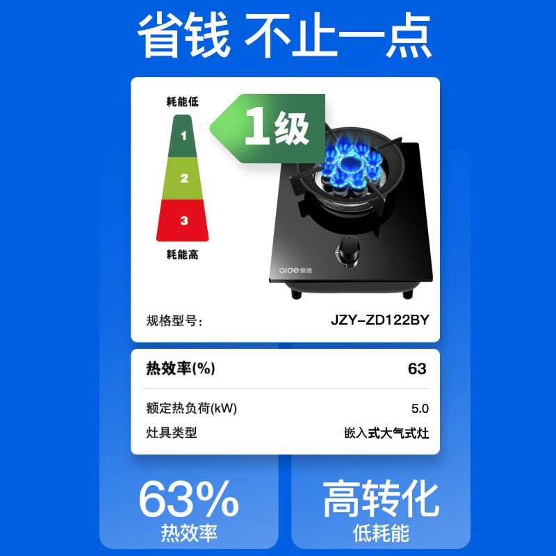 爱德(aide) 燃气灶4.5kw大火力 一级能效 节能单眼灶九腔大火力灶具家用煤气灶A099液化气单灶图片
