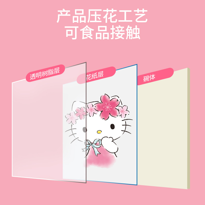 五和密胺儿童餐具分格餐盘防摔无毒家用宝宝可爱卡通KT猫系列 KT猫双色头型盘