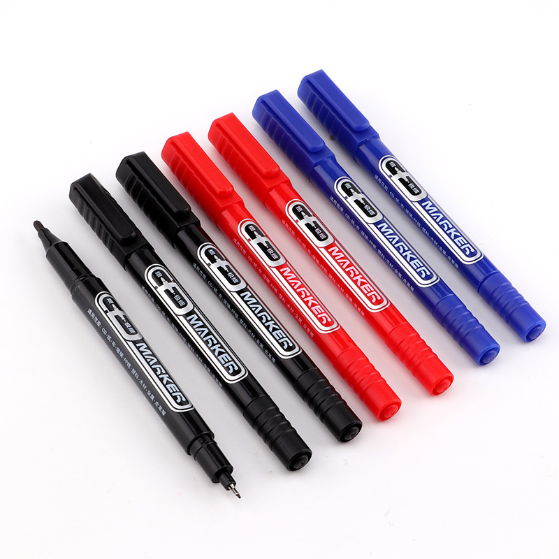 宝克baoke记号笔mp221小双头记号笔细油性物流快递笔防水黑红蓝12支盒