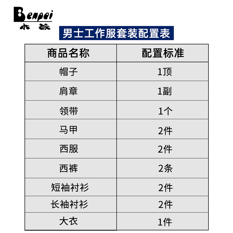 本派 男工作服全套 按需定制高清大图