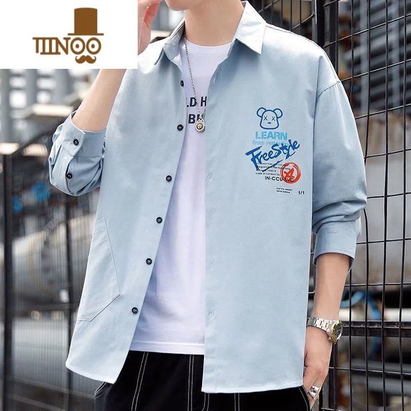 YANXU日系工装长袖衬衫男士2023新款痞帅寸衫男生薄款衬衣服外套图片