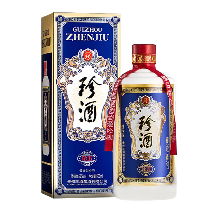 珍酒珍五酱香型白酒53度500ml*6瓶赠德国原装进口奥丁格(OETTINGER)啤酒