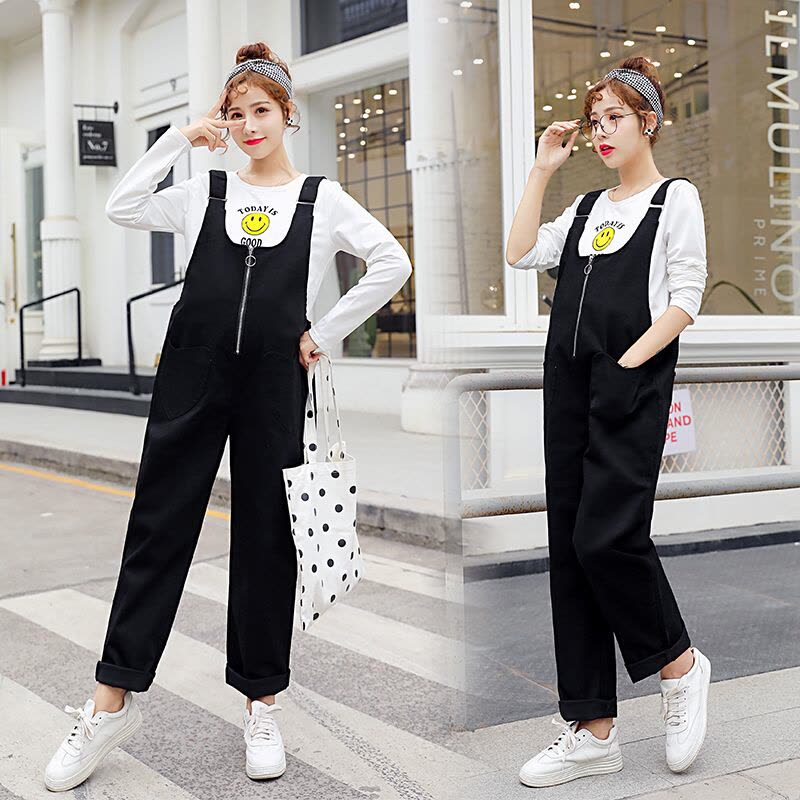 迪鲁奥（DILUAO)孕妇装秋装纯棉背带裤套装秋季休闲裤子时尚秋款潮妈新款外穿宽松图片