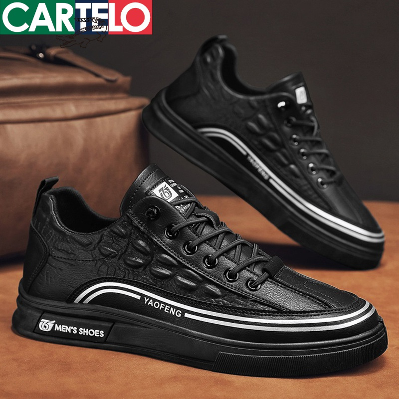 [线下专柜同款]卡帝乐鳄鱼(CARTELO)新款男士时尚休闲皮鞋男鞋板鞋小白鞋