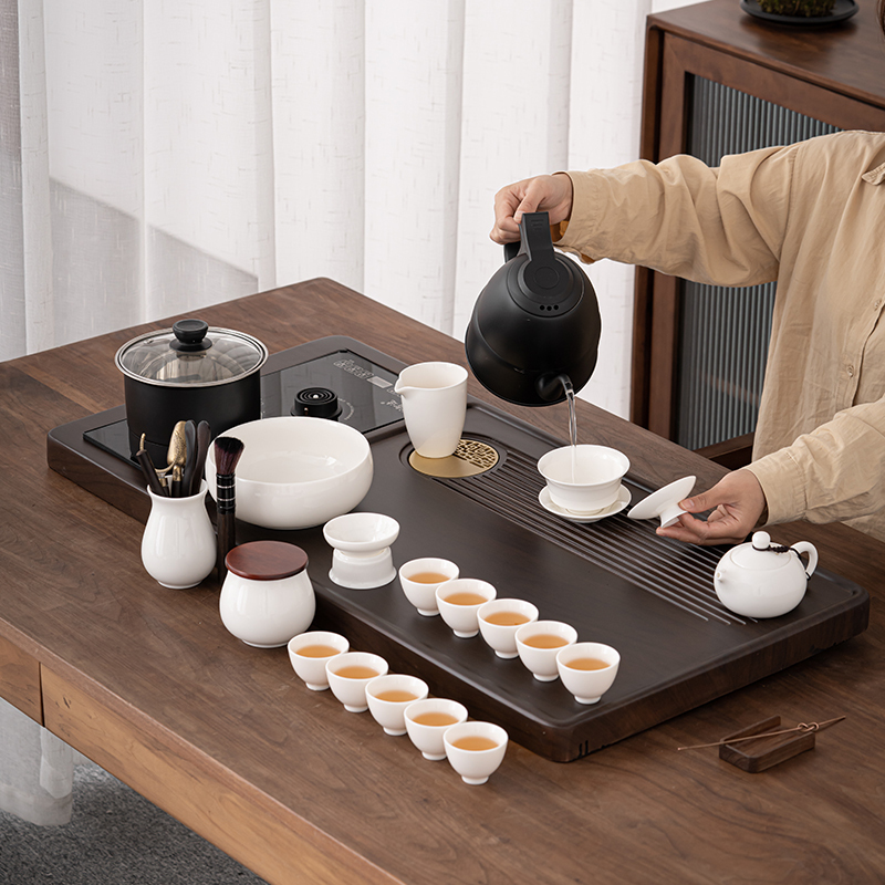 苏氏陶瓷(SUSHI CERAMICS)茶具套装自动烧水壶云海茶盘茶台配整套配整套高品质羊脂玉茶杯