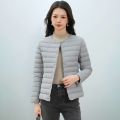 女式新国标90绒新款纯色女装圆领V领简约长袖羽绒服外套 L 浅灰色
