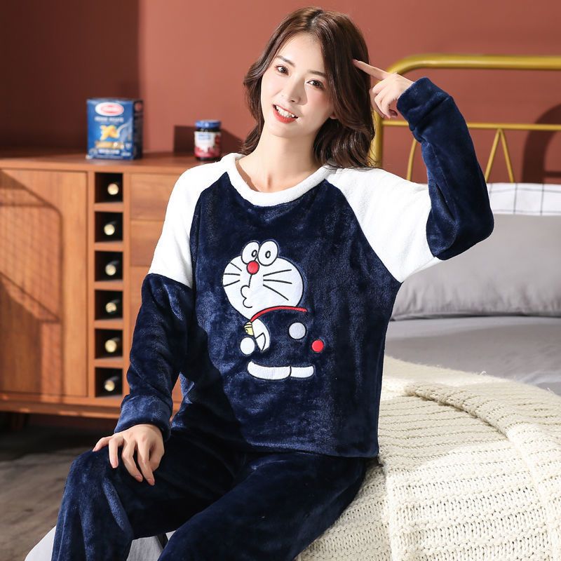 秋冬季珊瑚绒睡衣女士冬天加大码胖mm200斤加厚加绒法兰绒家居服 款5蓝叮当【加绒加厚】 加肥4XL码体重180斤到200斤