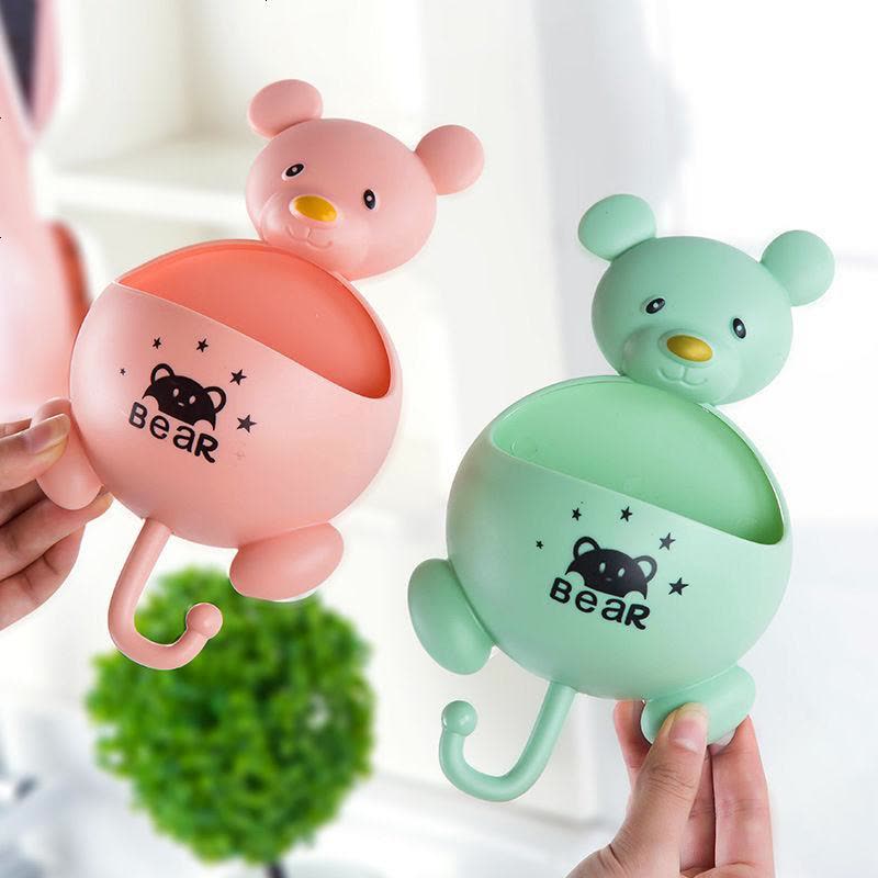 小熊吸盘香皂盒牙刷架肥皂收纳盒浴室壁挂香皂架可爱熊牙刷镜挂钩 1个装 蓝色图片