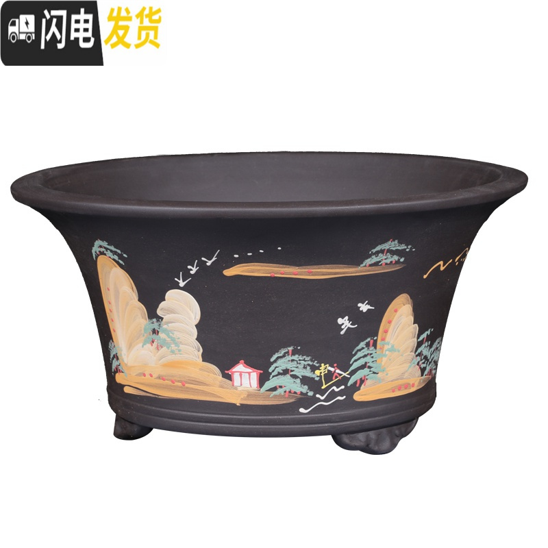 三维工匠紫砂花盆特大号盆景盆老桩盆阳台种树大口径陶瓷花盆 45cm超大黄盆景盆 尺寸如图所示花盆容器