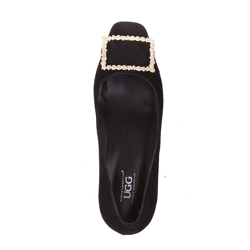OZWEAR UGG OB303 春夏新款高跟鞋 5cm粗跟羊绒鞋面方钻女鞋