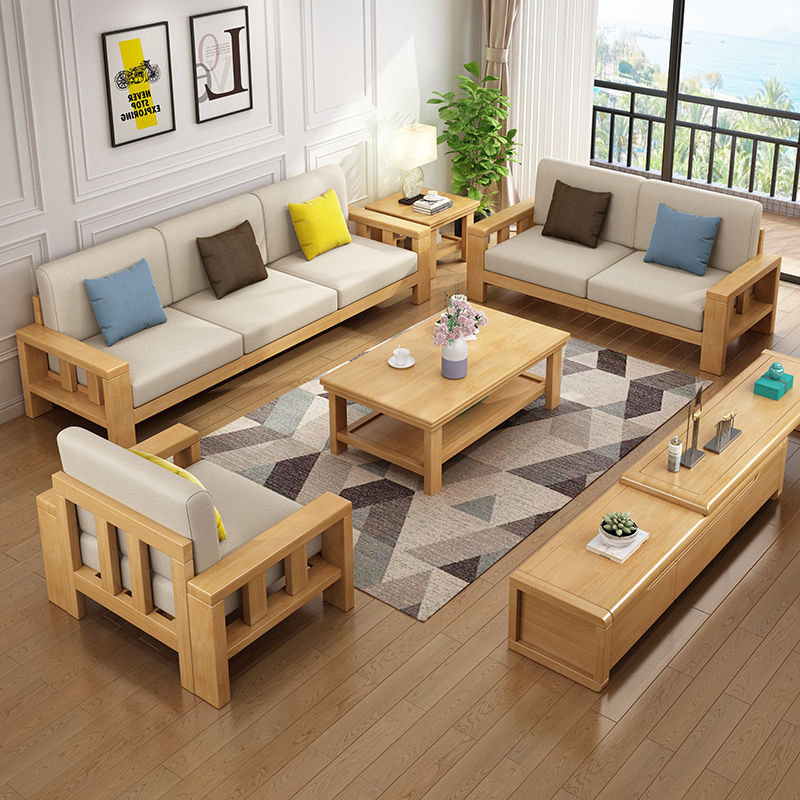 中式实木沙发组合沙发床现代布艺转角l型沙发小户型家具