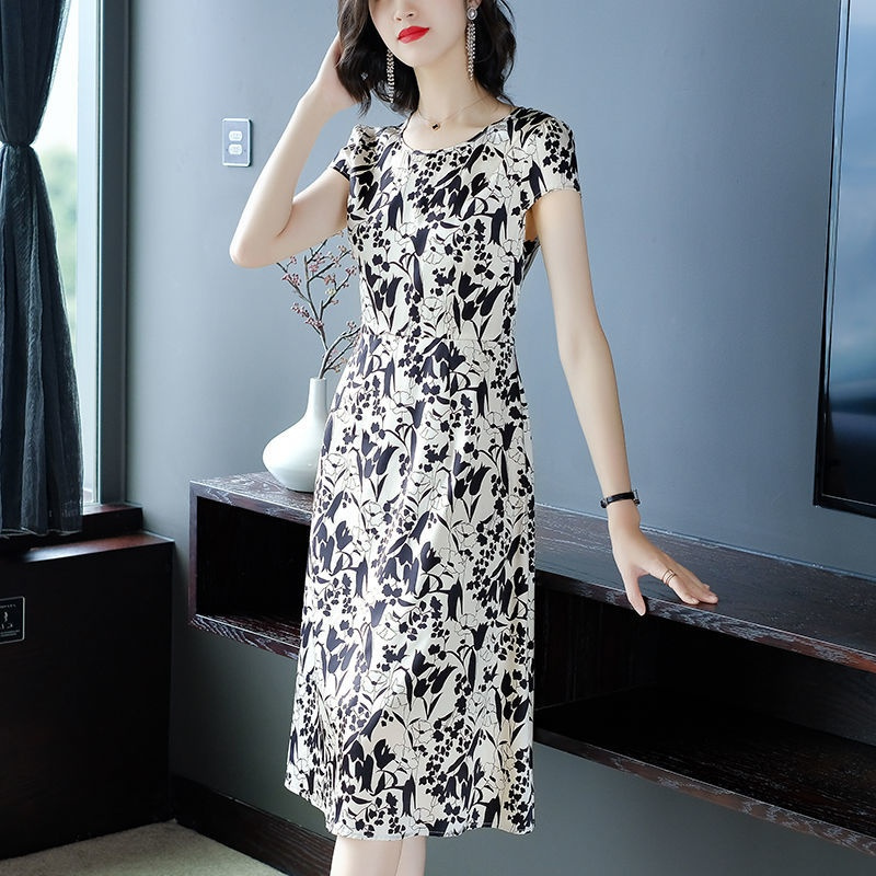 杭州重磅真丝连衣裙女中长款夏大码女装香云纱桑蚕丝裙子特价清仓 图片色 M