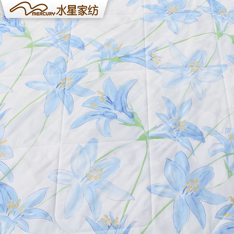 百丽丝家纺BLISS可水洗磨毛花朵/草/叶子夏薄被单双人空调被子1.5/1.8米床蓝百合印花纤维夏被