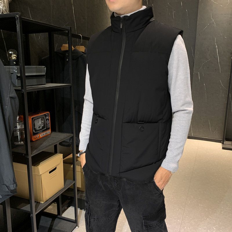 休闲时尚外穿加绒马甲背心男秋冬新款立领马夹韩版外套运动大码加厚高清大图