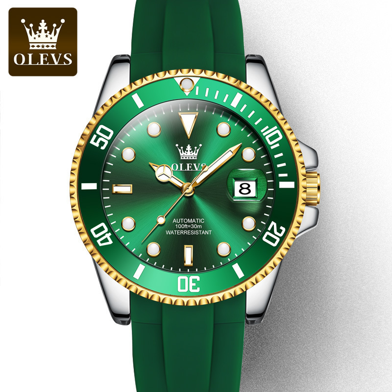 新款瑞士欧利时olevs手表男士自动机械表绿水鬼劳夜光力士男表时尚