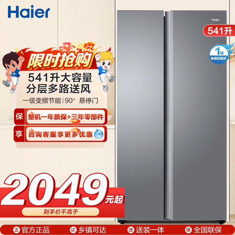 海尔(Haier)541升对开门双开门 一级变频节能 风冷无霜大容量嵌入式家用冰箱BCD-541WGHSSEDG7图片