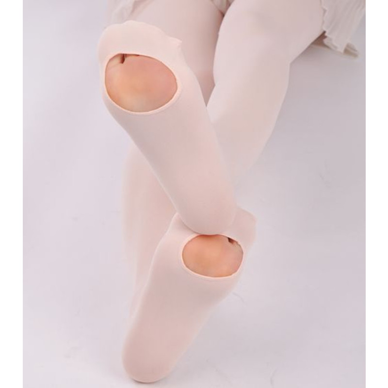 儿童舞蹈袜子秋冬薄款脚踩洞女童芭蕾舞蹈袜白色打底连裤瑜伽