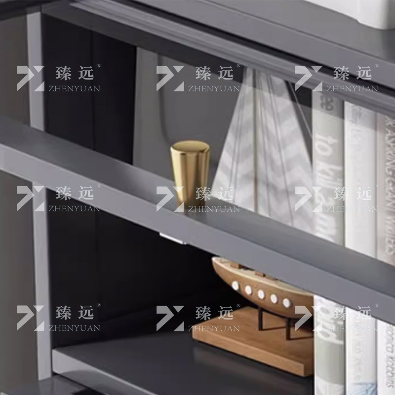 臻远ZY4100908 书架置物架落地简易家用书柜带门防尘储物柜 四层60灰色高清大图
