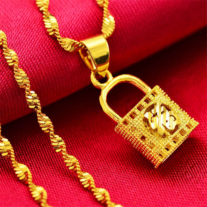 宁百辰(ningbaichen)时尚首饰套装1 镀金项链镂空长命小锁坠 送人礼物