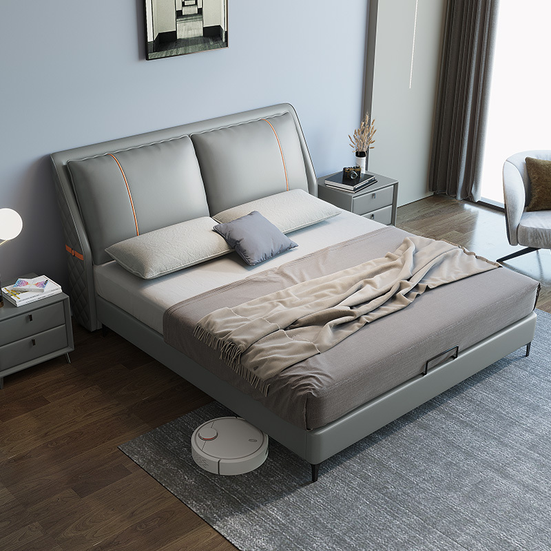 梵宜极简轻奢风超纤真皮简约双人床9805#主卧小户型卧室婚床ins网红床