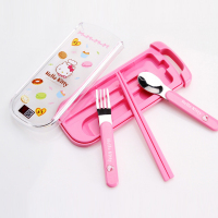 HelloKitty学生餐具三件套不锈钢便携儿童汤勺子叉子筷子盒套装创意 KT-3653白色